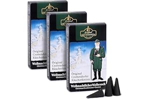 Crottendorfer Räucherkerzen Weihnachtlicher Weihrauch 3er Pack (3 x 24 Stück) – Kräftiger Weihrauch vermischt mit exquisiter Vanillenote – Höhe 2,7cm, Ø 1,2cm – 15 Min. Brenndauer pro Räucherkegel