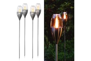 Navaris 4x Lampe Torche Solaire LED Effet Flamme pour Jardin - Lumière Extérieure Automatique Rechargeable - Flambeaux Piquets - Gris Métallique