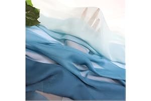 MUYUNXI Mousseline De Soie Tissu Au Metre Tissu Mousseline Imprimé Dégradé 150cm De Large Vendu Au Mètre pour Jupe Chemises Vêtements Fait Main(Color:Bleu Paon dégradé Blanc)