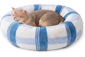 MEWOOFUN Sofa dla kota, legowisko dla kotów domowych, nadaje się do mycia, duże, puszyste legowisko dla małych psów i szczeniaków, M, niebieski w kratę