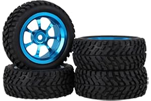 Mxfans 12mm Hex Blue Aluminum Alloy 7-Spoke Wheel Rims + Black 75mm Dia Beard Pattern Rubber Tyre for RC 1:10 On Road Car Pack of 4