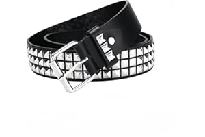 SDXCJY Rivet Studded Belt - Goth Row Pyramid Square PU Leather Vintage Rock Grommet Belt for Jeans Rockwear Women/Men