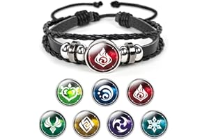 Aucuu Genshin Impact Bracelet, Unisex Animne Luminous Bracelet God's Eye Cosplay Bracelet Gift, Fortunate Wristband with 7 Pcs Elements Replacement - Fire, Ice, Wind, Grass, Rock, Thunder, Water