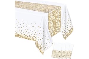 Mokani 4 Pezzi Tovaglia Usa e Getta, Tovaglie Rettangolare a Pois Bianchi e Dorati per Matrimoni, Natale, Party, Picnic, Compleanno, battesimo(137 x 274 cm)