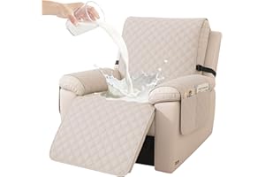 YSTELLAA Funda Sillon 1 Plaza Impermeable, Funda Sillon Antideslizante, Fundas para Sillones con Bolsa De Almacenamiento, Antiarañazos Mascotas Amigables(1 Asiento-X, Beige)