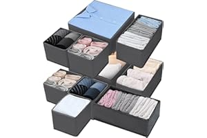 LOVICVKEM 10 Pezzi Organizer Armadio Scatola Non Tessuto, Pieghevole, Divisori per Cassetti per Biancheria Intima, T-Shirt, Calzini, Cravatte (Grigio)