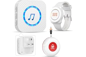 CHUNHEE Personal Alarms For Elderly/Elderly Alarm Call Button/Panic Button Alert/Alarm Bell For Elderly/ Patient 500ft With 1 Uk Plug-In Receiver 1 Waterproof Transmitter (1receiver & 1transmitter & 1watch)