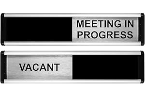 VIRO DISPLAY Viro OF139 Schiebeschild "Vacant/Meeting in Progress Schiebetür Schild (schwarz/silber Edition) 214 x 60mm