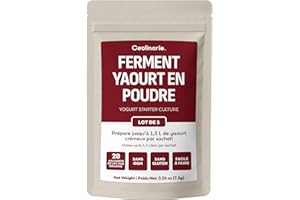 Coolinario Ferment Lactique Yaourt (5 Sachets de 1g) Cultures Vivantes pour Yaourt Maison | Crémeux, Épais & Savoureux | Sans OGM, Sans Conservateurs, Sans Gluten | Halal, Kasher