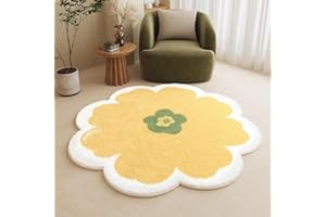 ‎AIMECO AIMECO Kleiner Kinderteppich Rund 80CM Gelb Blumen - Weicher Kuscheliger Teppich für Kinderzimmer Mädchen Schlafzimmer, Dünn & Pflegeleicht