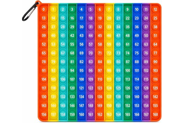jiuzcare Pop It XXL Arc-en-Ciel 24cm, Chiffres 0-168, Grand Jeu Éducatif Mathématiques avec Mousqueton, Silicone Anti-Stress Enfant & Adulte, Montessori Géant, Lavable