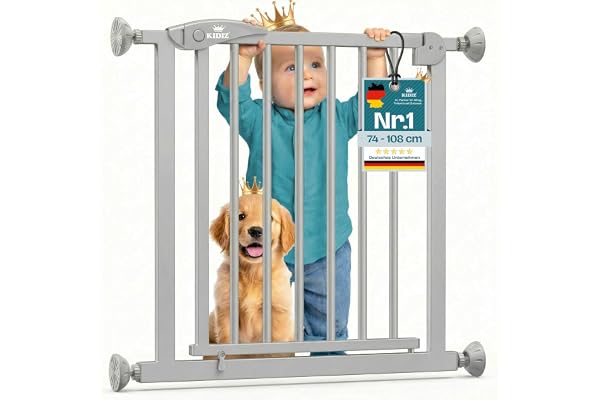 KIDIZ® Grille de Protection pour Porte - Grille d'escalier - pour Animaux de Compagnie - sans perçage - Orientable des Deux côtés - 74-87 cm