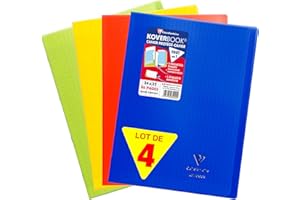 Clairefontaine 981440AMZC Lot de 4 Cahiers Agrafés Koverbook - 24x32 cm - 96 Pages Grands Carreaux - Papier Blanc 90 g - Couverture Polypro (Bleu marine, Rouge, Vert et Jaune)