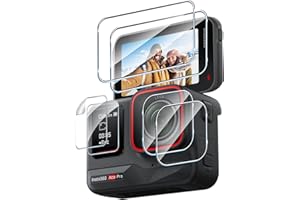 HidWee Cristal Templado Compatible con Insta360 Ace Pro, 4 Piezas Protector de Pantalla (2 Grandes 2 Pequeñas)+ 2 Piezas Protector de Lente Cámara, 9H Dureza Sin Burbujas Vidrio Templado