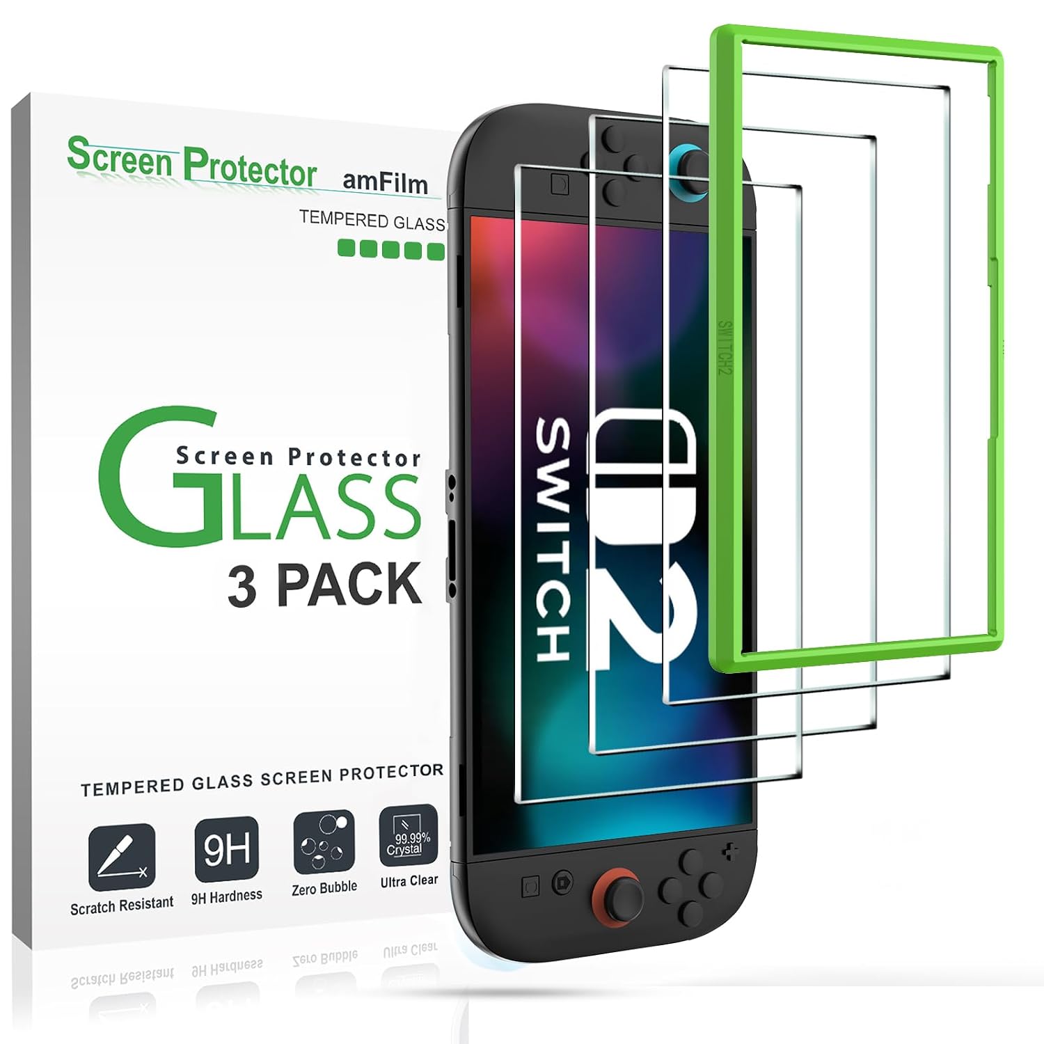 amFilm Gehard glas bescherming voor Nintendo Switch 2 model 2025 (3 stuks), displaybeschermfolie voor Nintendo Switch 2 (SWTCH2-7,9 inch)