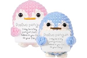 Hshenjhu 2 Piezas Divertido Pingüinos Positivo, 6,5 cm Juguete de Pingüinos de Punto con Tarjeta de Positividad, Pingüino Positivo Muñeca para Familia, Amigos,Fiesta,Decoración del Hogar (Rosa, Azul)