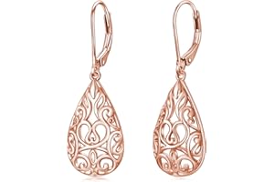 VONALA Boucles d'oreilles pendantes en filigrane en forme de larme pour femme en argent sterling plaqué or rose/or sterling - Boucles d'oreilles dormeuses en filigrane pour femmes, adolescentes,
