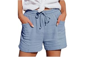 QIXIU Short Femme,Bermuda Femme，Short Lin Sport été Chic Large Fluide Shorts, Shorts et Grande Taille Élastique Short avec Poches Casual Randonnée Jogging Pantalon Court