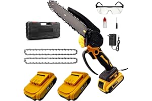 VOLTIX Mini Motosega a Batteria 6 Pollici, Motosega Elettrica Portatile per Potatura, Sega a Batteria per Legno con 2 Batterie, Motosega Elettrica Compatta con Catena di Ricambio per Giardinaggio