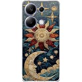 PrintiFy Redmi Note 13 ile Uyumlu Vitray Sol ve Luna Tasarımlı Şeffaf Silikon Kılıf