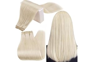 RUNATURE Weft Hair Extensions Real Human Hair Blonde Sew in Human Hair Extensions Straight Blonde Weft Human Hair Extensions Real Hair Weft 12 Inch 70 Gram