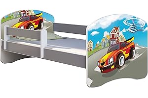 ACMA Letto per Bambino Cameretta per Bambino con Materasso Cassetto II Grigio (03 Macchina sportiva, 180x80)