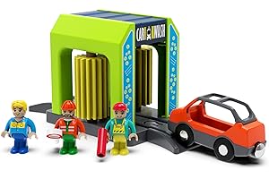 LIBOON Wooden Train Accessories Car Washer for Railroad Train Track, Train Toys Accessory Compatible with All Major Brands of Train Set System, Railway Tracks Station for Kids Ages 3 and Up.