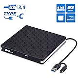 External CD DVD Drive, Cocopa Type-C USB 3.0 Slim Portable CD Reader CD/DVD-RW Burner Low Noise High Speed Data Transfer Supe