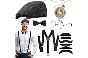 Alintor 20er Jahre Herren Accessoires, Karneval Kostüm Herren Mafia Peaky Blinders Kostüm, Gangster Panamahut, Vintage Taschenuhr, Verstellbar Hosenträger, Ideal Kostüme für 20er Jahre Accessoires