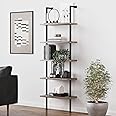 Nathan James Theo 5-Shelf Wood Modern Bookcase, Open Wall Mount Ladder Bookshelf with Industrial Metal Frame, Gray Oak/Black