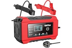 EAFCar 6A Car Battery Charger, 12V Portable Smart Charger, Battery Maintainer, Trickle Charger and Desulfator for Cars Boat Motorcycle Lawn Mower RV ATV SUV Snowmobile