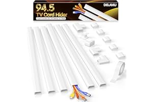 DELAMU Cable Trunking White, Cable Wall Cover, Paintable Cord Hider to Hide Wires for TV and Computers in Home Office 6X L400mm, W30mm H17mm