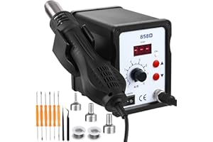FAOKZE Stacja lutownicza na gorące powietrze, stacja lutownicza 700 W, stacja rozlutownicza z 3 ustnikami do suszarki na gorące powietrze, cyfrowy wyświetlacz temperatury 858D LED 100 ~ 480°C,
