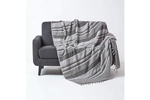 HOMESCAPES narzuta na łóżko/narzuta na sofę 230 x 255 cm z czystej bawełny należącej do kolekcji Stripes