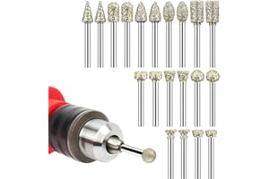RENKE Diamond Grinding Drill Bit Set Compatible with Dremel,20 Pcs Diamond Burr Bits with Shank Rotary Tool Accessories for Stone Glass Ceramics Carving, Grinding, Polishing, Engraving