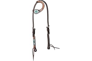 WEAVER LEATHER Turquoise Cross Turquoise Beaded Flat Sliding Ear Headstall Dark Oil, 44413
