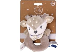 DODO D'AMOUR - Doudou Hochet - Biche - 032292 - Beige - Polaire - Naissance - Peluche - Bébé - 13 cm x 10 cm - À Partir de 0 mois