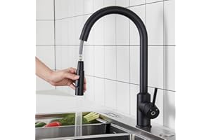 CECIPA Robinet Cuisine Douchette, Extensible Robinetterie de Cuisine avec 2 Modes de Pulvérisation, Arc Élevé Mitigeur Cuisine avec Douchette, Rotatif à 360°, Installation Facile, Noir