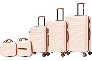 CELIMS - Sets de Bagages 5 Pièces avec 2 Vanity/Trousse de Toilette | Set Valise Rigide | Lot de Valise de Voyage | Cabine 55cm + Moyenne 65cm + Grande 75cm + 2X Vanity | Crème