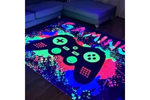 HOLAVIDA Neon Gaming Area Rug, 3D Blacklight UV Reactive Game Controller Carpet, Non-Slip Fluorescent Luminous Floor Mat, Glow in The Dark Play Mat for Game Room Playroom Decor, 180x120cm