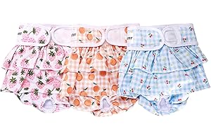 Avont 3-pak zmywalnych pieluch dla psów dla kobiet, wielokrotnego użytku dla psów, pieluchy dla kobiet i psów do cyklu cieplnego, nietrzymania moczu, sukni, rozmiar L truskawkowy/pomarańczowy/wiśniowy