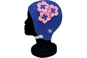 Blue Reef Tokyo Bubble Single Colour Floral Ladies Classic Retro 3 Flower 2 Colour Trio Of 3D Petal Stylish Vintage Swimming Hat Swim Cap One Size Average Adults Size With Adjustable Strap