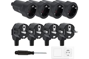 QLOUNI Lot de 8 Connecteurs Schuko, Kit Schuko Fiche + Prise Femelle 250V(16A), Ignifuge IP20, Prise d'alimentation, Jeu de Contacts de Protection, Fiche Europe Schuko pour Câble 8 mm