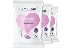 DYMACARE 5 in 1 Continence Care Wipes | Adult Scented Premium Disposable Incontinence Cloths | Skin Cleansing Wipes with Barrier Protection | 3 Packs (75 Wipes in Total)