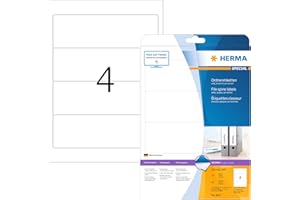 ‎HERMA HERMA 8621 Ordnerrücken Etiketten kurz breit, 10 Blatt, 192 x 61 mm, 4 pro A4 Bogen, 40 Stück, selbstklebend, bedruckbar, blickdicht, blanko Papier Ordneretiketten Rückenschilder Aufkleber, weiß