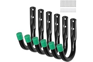 VECELO Heavy Duty Hooks, 6PCS J Hooks Heavy Duty Garage Storage Utility Hooks Universal Wall Mount U Rack Organizer System for Tools, Wood, Metal, Board, Stick