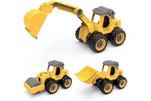 EYLM Vehículo de Construcción Juegetes, 3 en 1 Juguetes Ensamblarde con Tractor con Carga Frontal/Rodillo de Calle/Excavadoras, Juguete Educativo para Niños de 3 4 5 6 años