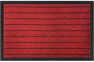 Acomoda Textil – Felpudo Líneas para Entrada, Alfombra Rectangular de Goma Antideslizante y Resistente. Alfombrilla Acolchada de Fácil Limpieza Ideal para Interior y Exterior. (Rojo, 40x60 cm)