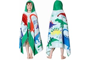 Mokani Serviettes de Bain de Plage à Capuche pour Enfants | Coton Doux, épais et Super Absorbant | 127 x 76,2 cm | Serviettes de Bain de Plage pour Filles et garçons de 3 à 12 Ans, Dinosaure Vert