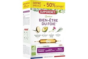 SUPERDIET - QUATUOR BIEN-ÊTRE DU FOIE BIO - Radis noir, Artichaut, Chardon Marie, Romarin - Fabrication française - Format économique - 30 ampoules
